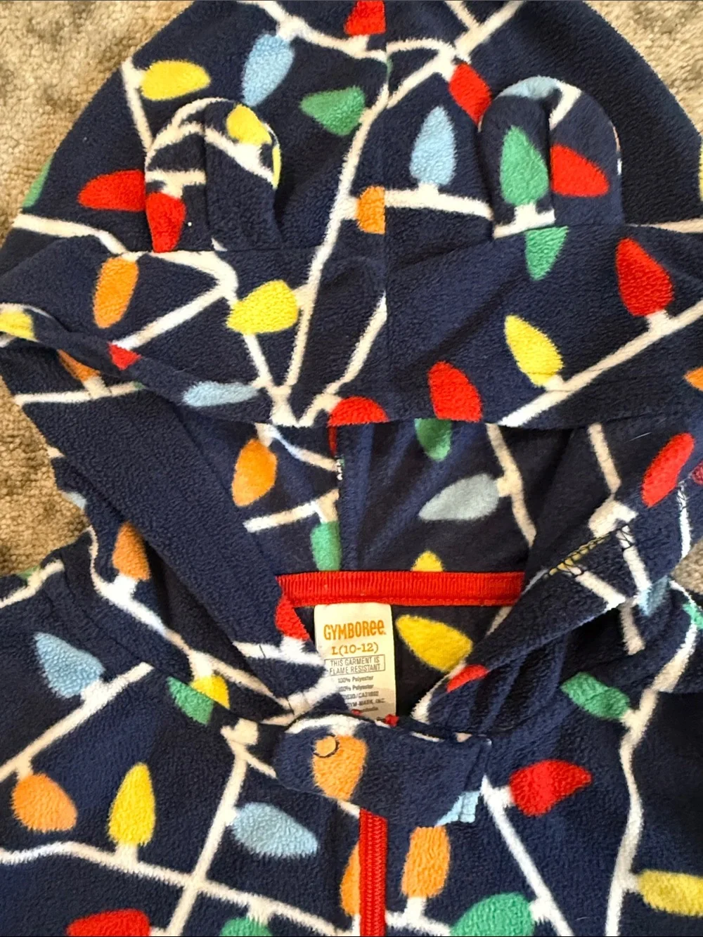 Gymboree Navy Hooded Pajama Set with Multicolor Light Bulb Print